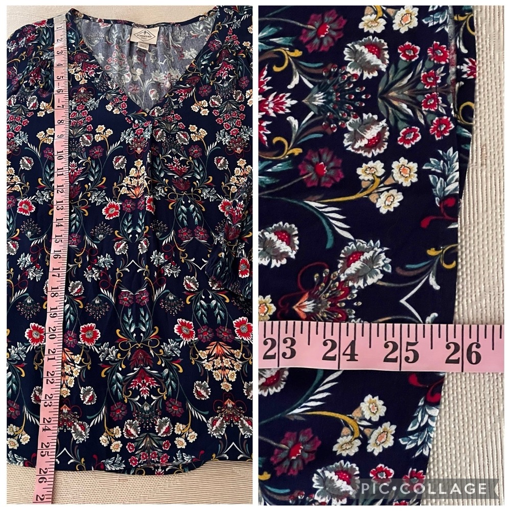 St John's Bay Top M Navy Multi Floral Whimsigoth Pullover Casual Boho Shirt‎ - Picture 7 of 12
